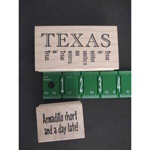Texas Quote Rubber Stamps Lot Wood Mounted Armadillo Short And A Day Late Set